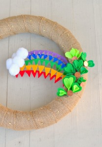 st patty's day rainbow and burlap wreath