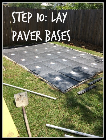DIY paver patio, step 10, lay paver bases