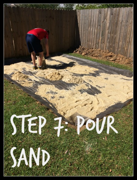 DIY paver patio, step 7, pour sand