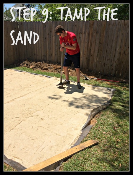 DIY paver patio, step 9, tamp the sand