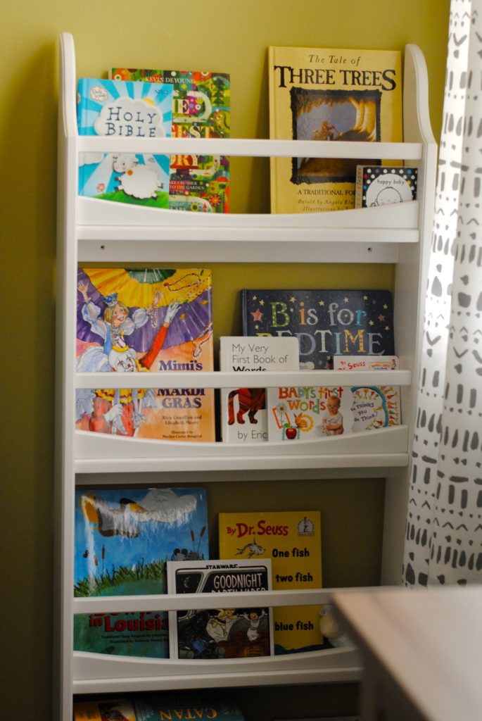 Catan theme nursery bookshelf