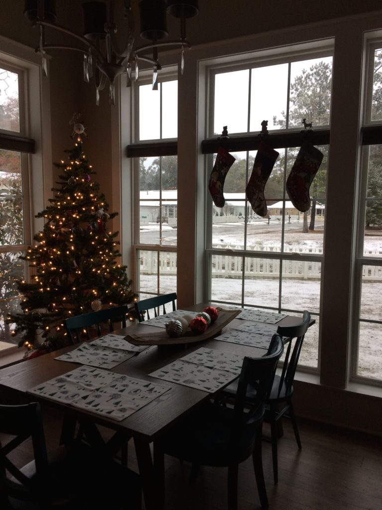 Louisiana snow day 2017, stockings in the window
