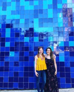 Blue wall in Austin with Rebecca